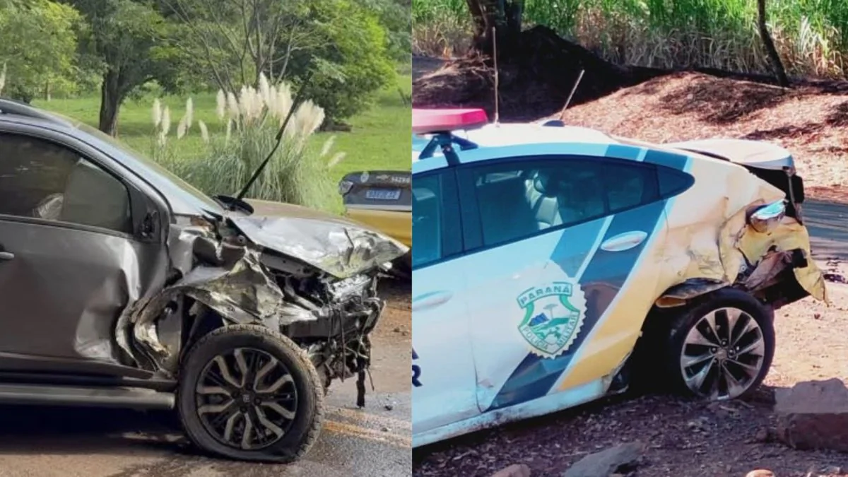 Carro fica destruído após motorista bater em viatura da PM no Norte Pioneiro