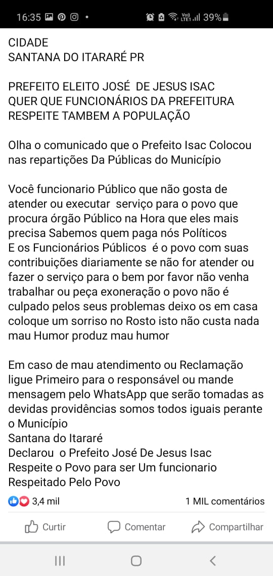 Em primeiro decreto, Zé Izac cobra de servidores hospitalidade no atendimento