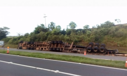 Carreta carregada com madeira tomba e motorista morre na PR-151