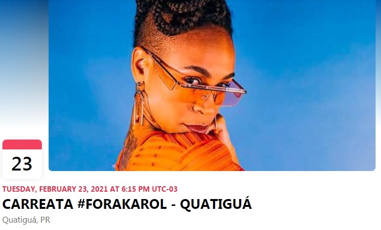 Fãs do BBB em Quatiguá programam carreata para comemorar eliminação de Karol Conká