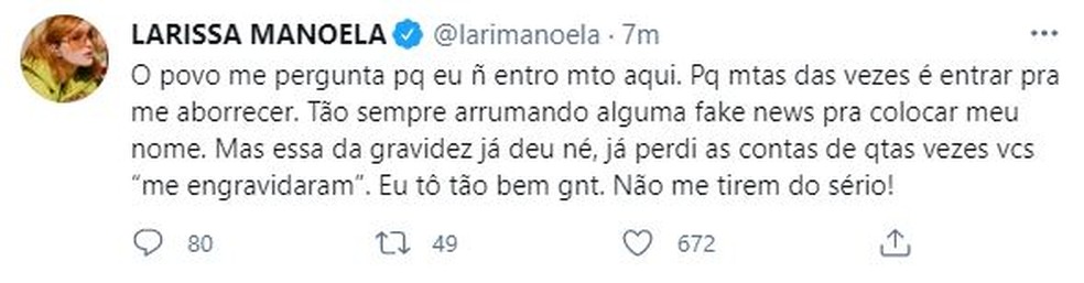 Larissa Manoela fala sobre rumores de gravidez