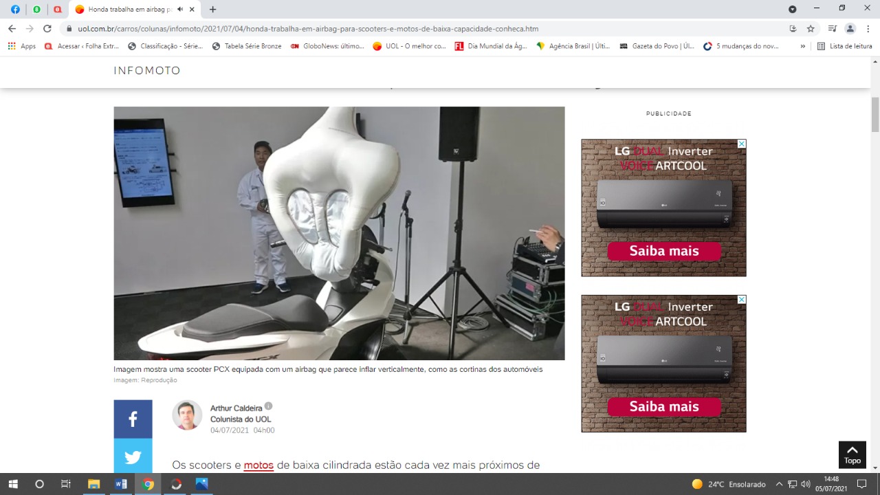 Honda trabalha em airbag para scooters e motos de baixa capacidade; conheça