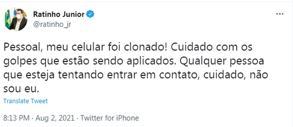 Governador do Paraná posta que teve celular clonado e alerta para possíveis tentativas de golpe