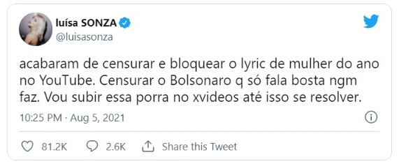 Luisa Sonza diz que vídeo de 'Mulher do Ano' foi censurado no YouTube; plataforma nega ter retirado projeto
