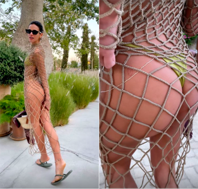 Bruna Marquezine inova em saída de praia e deixa tatuagem no bumbum à mostra; veja
