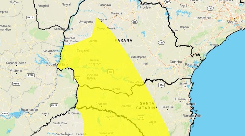 Paraná está em alerta para possibilidade de tempestades nesta quarta-feira