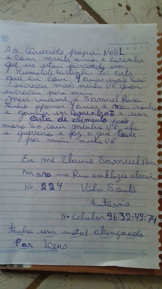 Menino de quatro anos de Arapoti pede Cesta Básica ao Papai Noel para presentear a avó