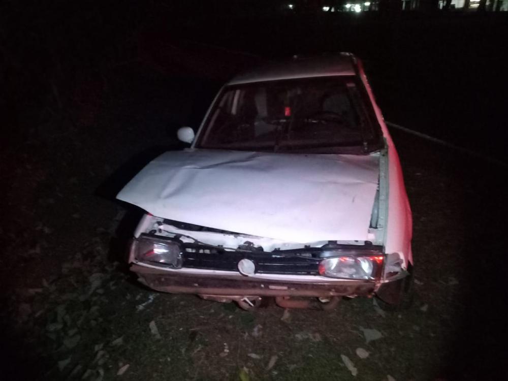 Carro bate em árvore e deixa quatro feridos