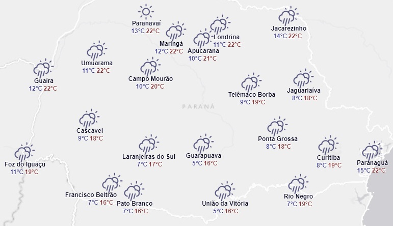 Fim de semana pode ser gelado em Wenceslau Braz