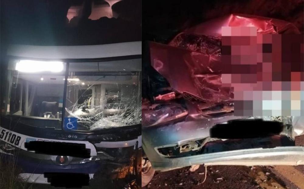 Colisão frontal entre ônibus e carro deixa uma pessoa morta na PR-092