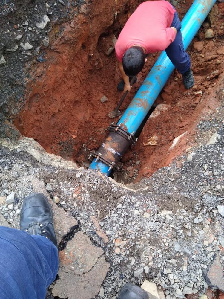 Agentes da Defesa Civil resgatam cachorro preso em tubulação de esgoto