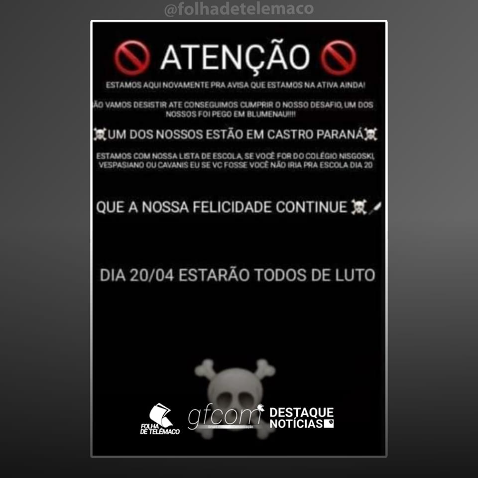 Ameaça de atentado a escola aterroriza moradores de município dos Campos Gerais