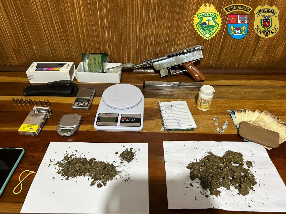 Operação policial encontra drogas e submetralhadora em Quatiguá