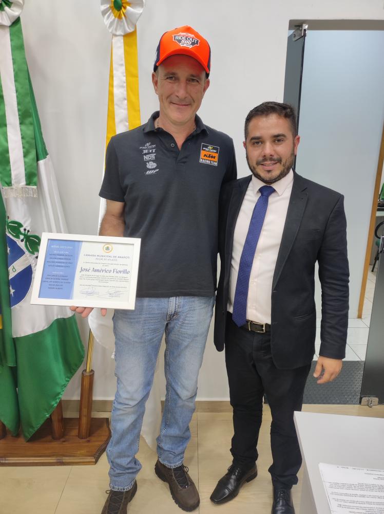 Vereador Maicon Pot Homenageia Piloto José Américo Fiorillo por Destaque no Rally dos Sertões 2023