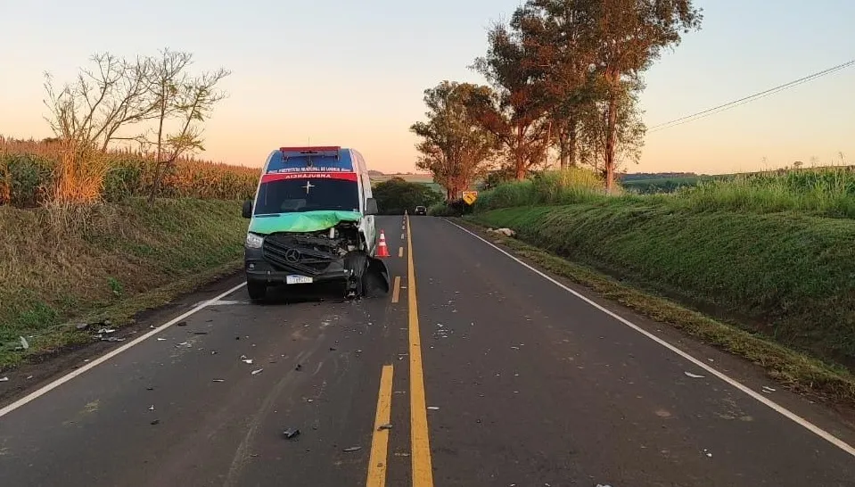 Ambulância bate em boi solto na rodovia