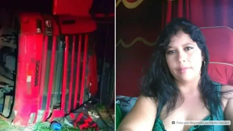 Carreta tomba e caminhoneira morre na PR-092