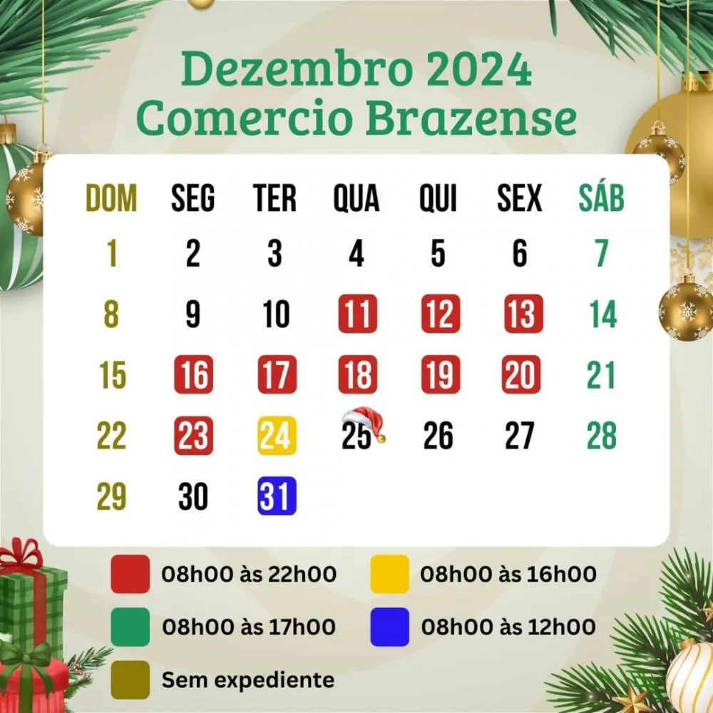 ACEBRAZ divulga horário especial de dezembro no comércio de Wenceslau Braz