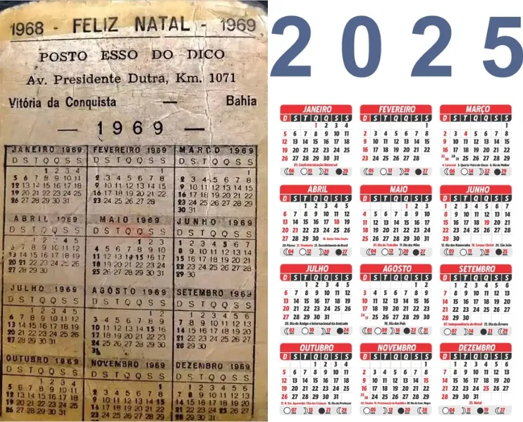 Calendários de 1969 e 2025 chamam a atenção por serem idênticos após 56 anos; entenda por quê