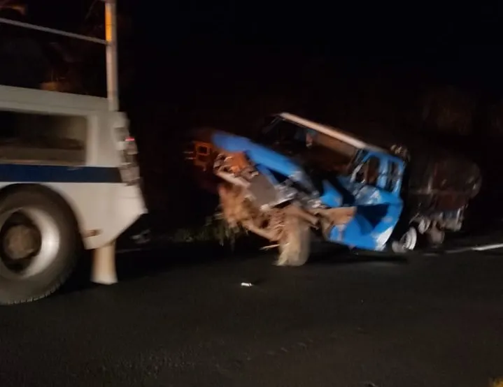 Acidente com caminhão deixa caminhonete destruída e dois feridos na PR-092