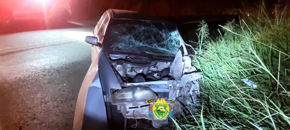 Acidente entre carro e carreta deixa idoso ferido