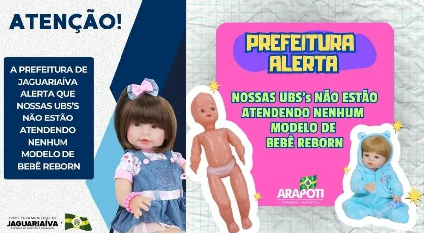 Prefeituras de Jaguariaíva e Arapoti viralizam com memes avisando que UBS’s não atendem bebês Reborn