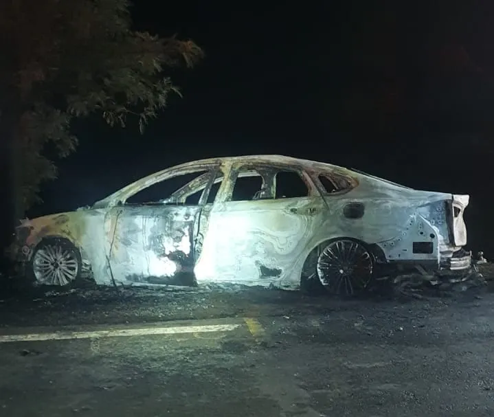 Motorista perde controle da direção e atinge árvore após carro pegar fogo