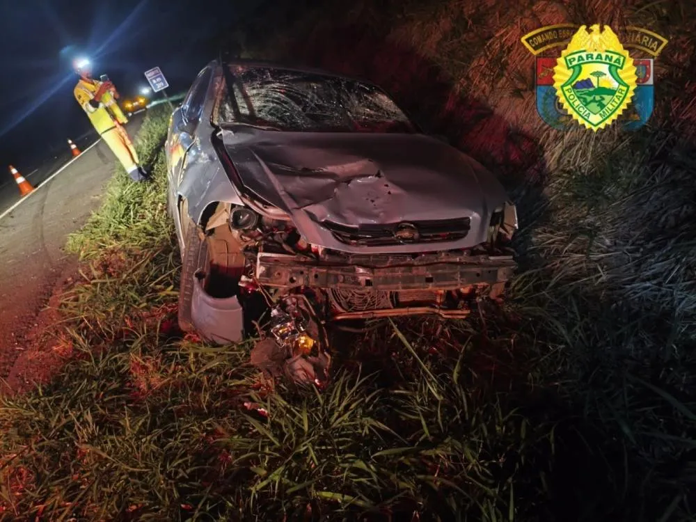 Motorista atropela boi solto na rodovia e duas pessoas ficam feridas em Santo Antônio da Platina