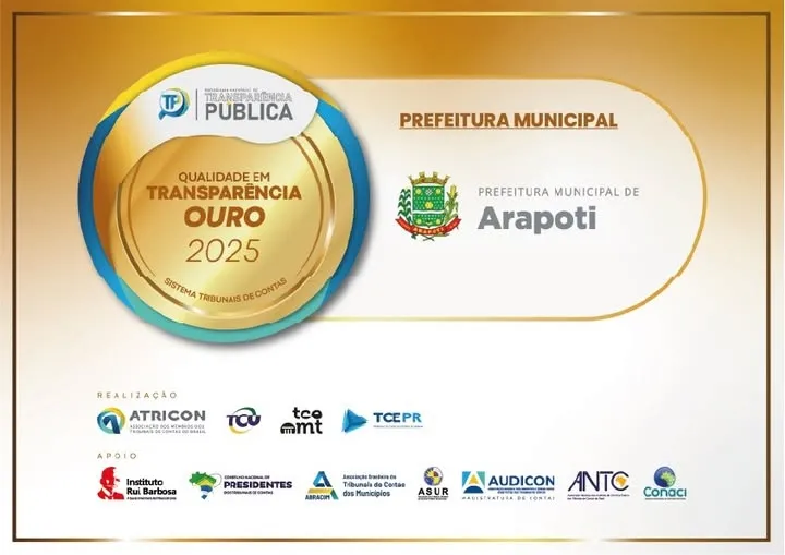 Arapoti conquista Selo Ouro de Transparência Pública