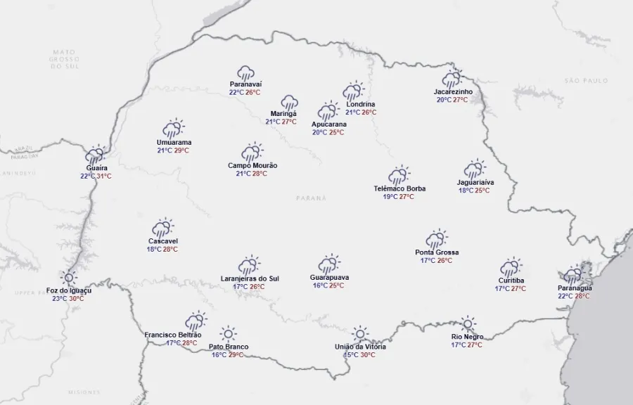 Previsão do tempo é de clima instável e chuvas para região nesta semana