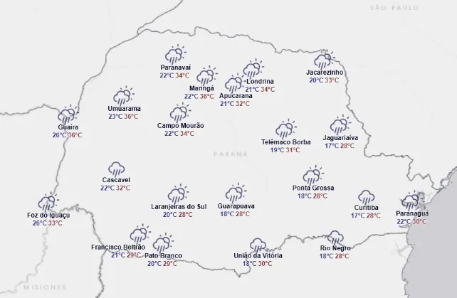 Norte Pioneiro e Campos Gerais estão em alerta para tempestades com granizo e ventos fortes