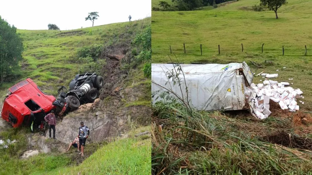 Caminhão sai da pista e cai em barranco em Wenceslau Braz; polícia fala sobre liberação da carga