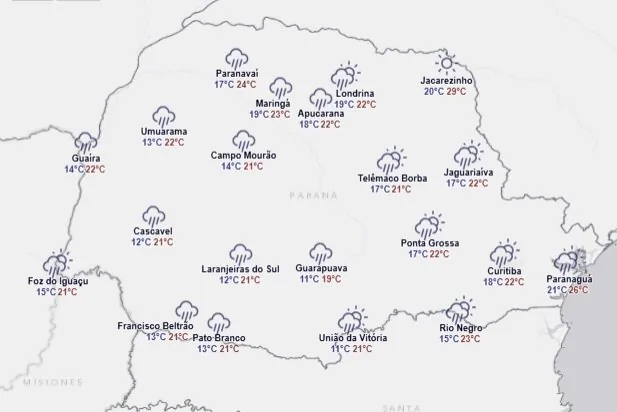 Frente fria traz chuva, queda de temperatura e risco de geada para o Norte Pioneiro